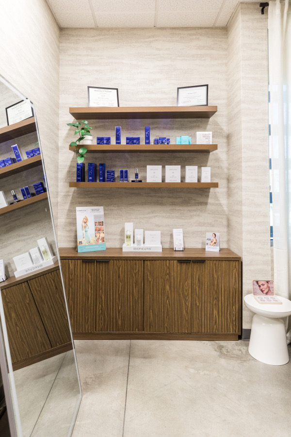 Medical-grade skincare shelf at The Beauty Lab